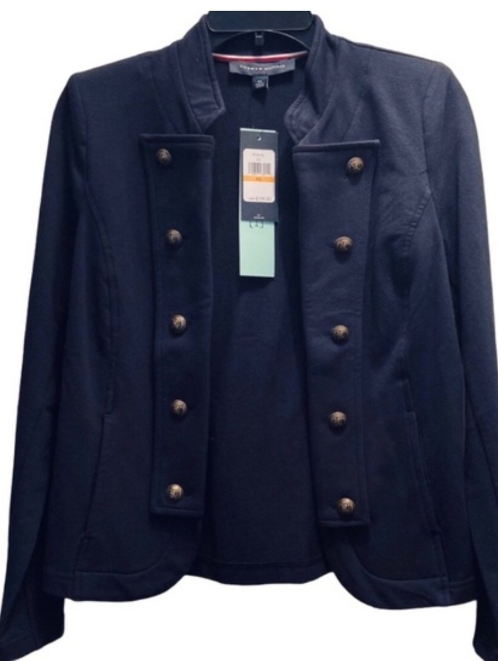 Tommy Hilfiger Navy Double-Breasted Military Blazer Size Medium Cotton Jacket